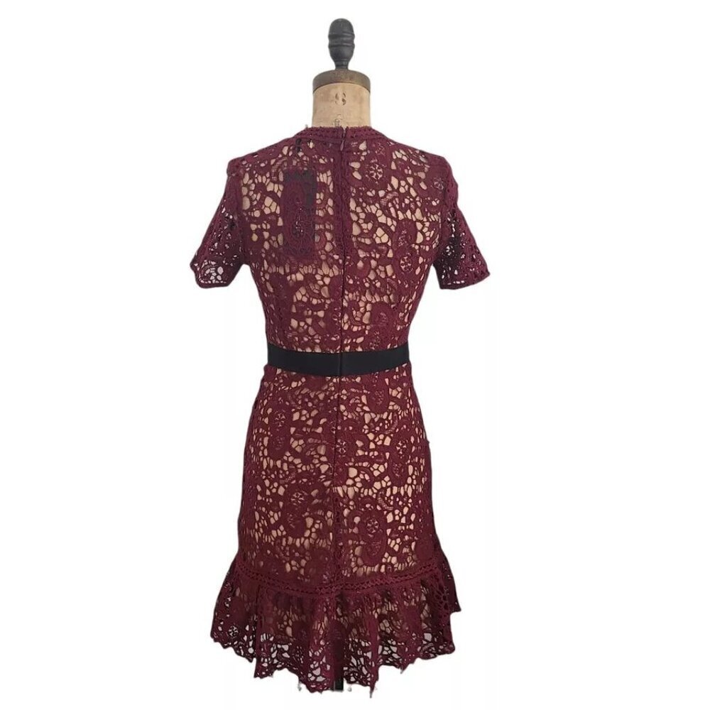 DO + BE Burgundy Wine Embroidered Lace Fit & Flare Knee-Length Cocktail Dress - Picture 2 of 6